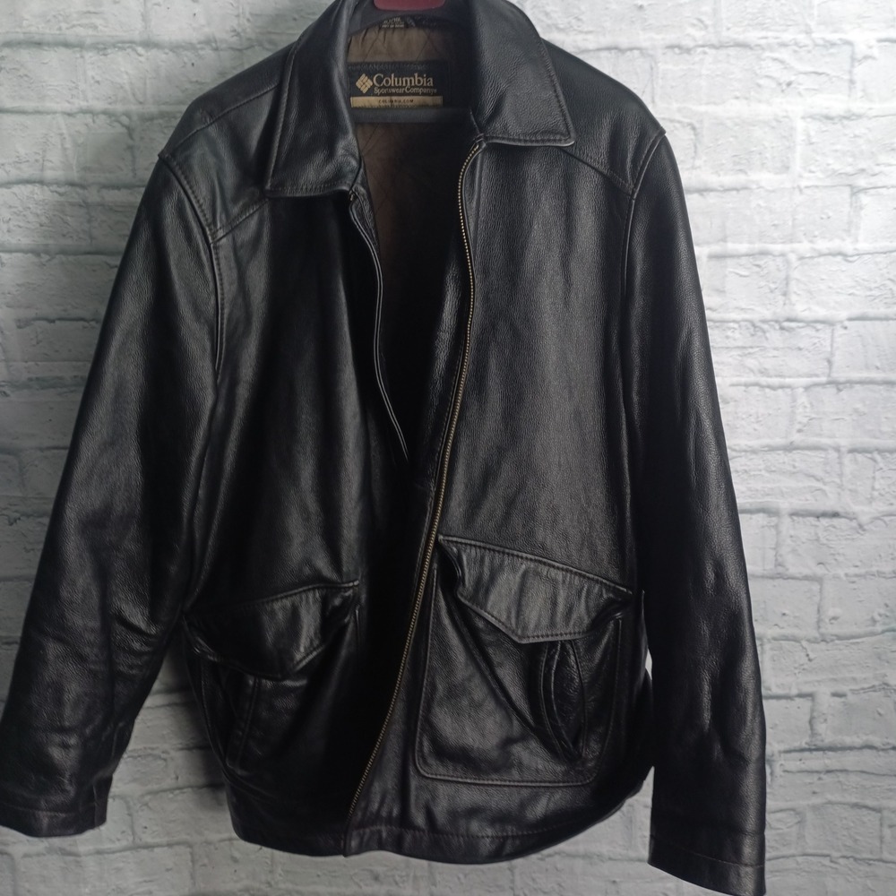 Columbia Sportswear Mens Black Leather Bomber Jacket XLT Tall Bad Zipper Repair
